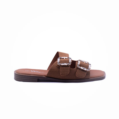 Why Double Buckle Diamante Sandal Camel - Image 2