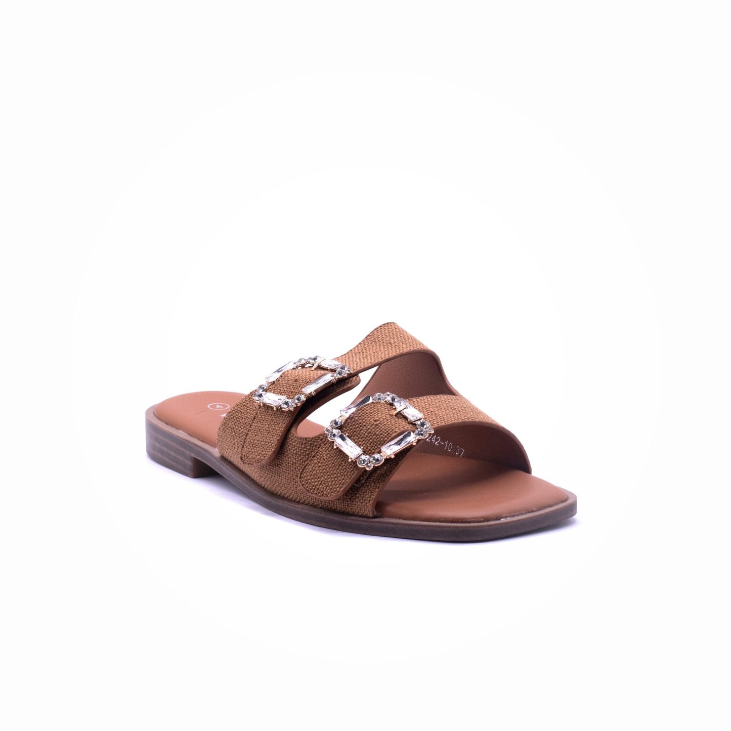Why Double Buckle Diamante Sandal Camel