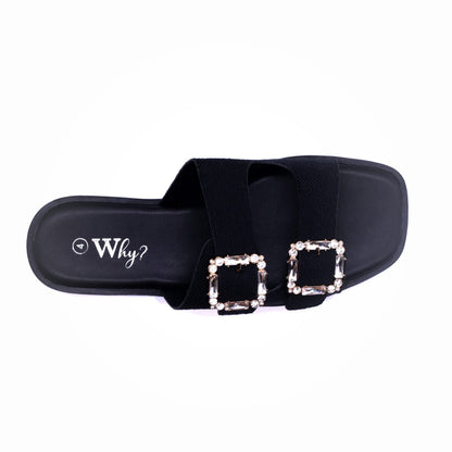 Why Double Buckle Diamante Sandal Black - Image 3
