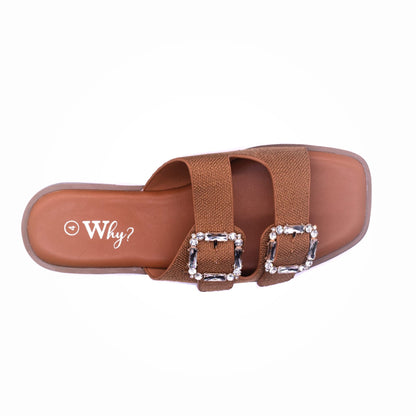 Why Double Buckle Diamante Sandal Camel - Image 3